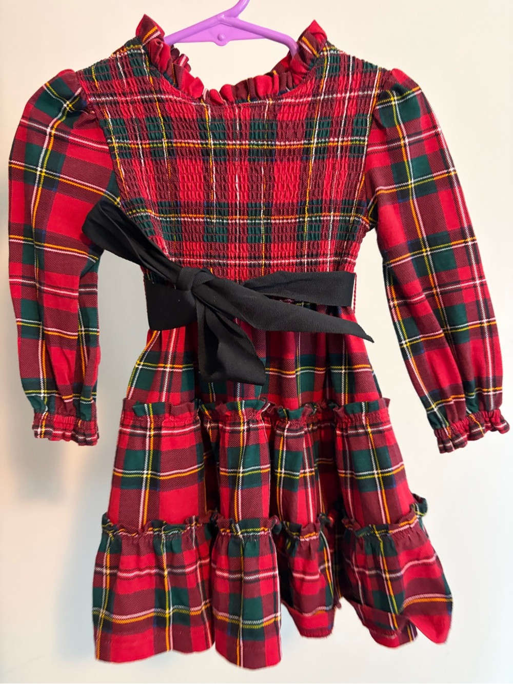 Ralph Lauren Red and Green Plaid Baby Dress with Black Bow - Picture 3 of 5